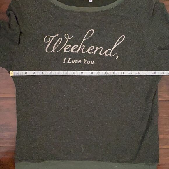 Wildfox Green Weekend I Love You Graphic Pullover Sweatshirt Casual Cozy Comfy - Picture 7 of 10